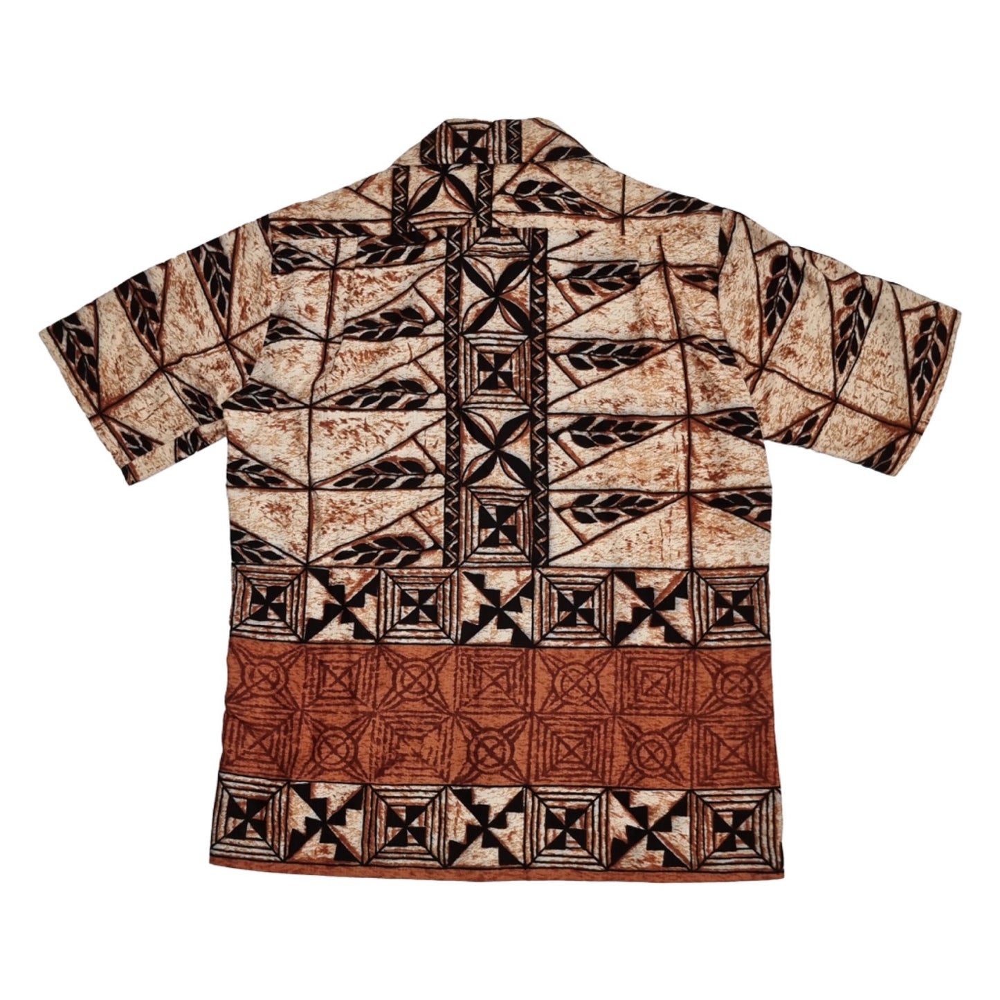 1960’s Keone Barkcloth Brown Tiki Hawaiian Shirt | Vintage