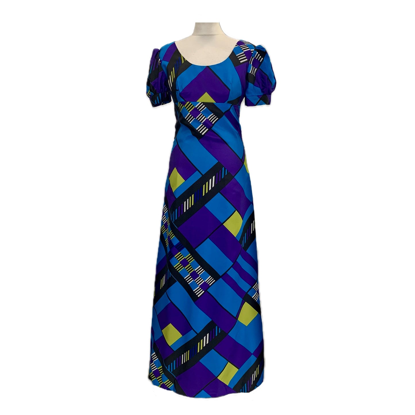 1970’s Vera Mont Purple & Blue Geometric Print Maxi Dress | Vintage