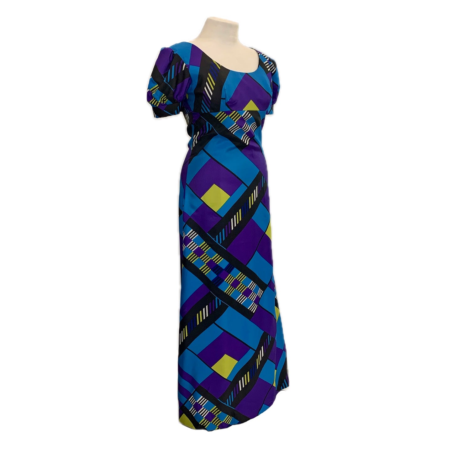 1970’s Vera Mont Purple & Blue Geometric Print Maxi Dress | Vintage