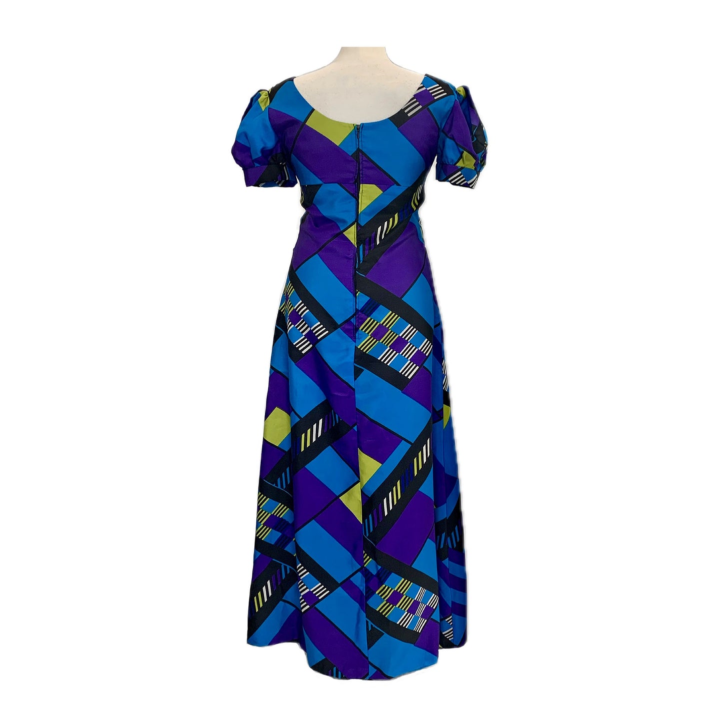 1970’s Vera Mont Purple & Blue Geometric Print Maxi Dress | Vintage