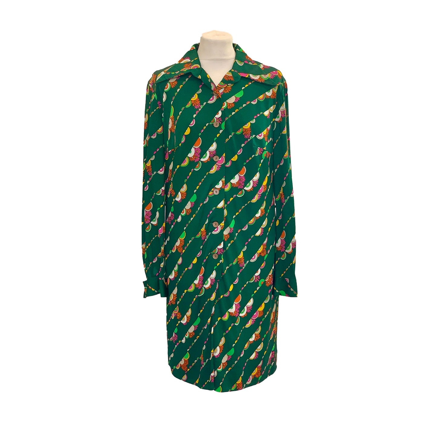 1970’s Wide Collar Groovy Print Green Dress | Vintage