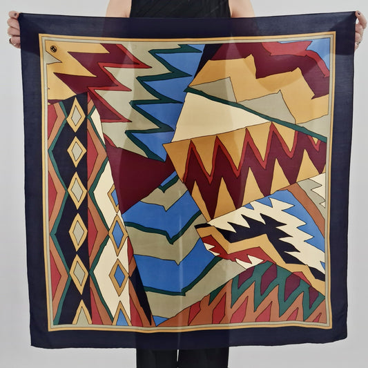 1980’s Abstract Geometric Silk Scarf | Vintage