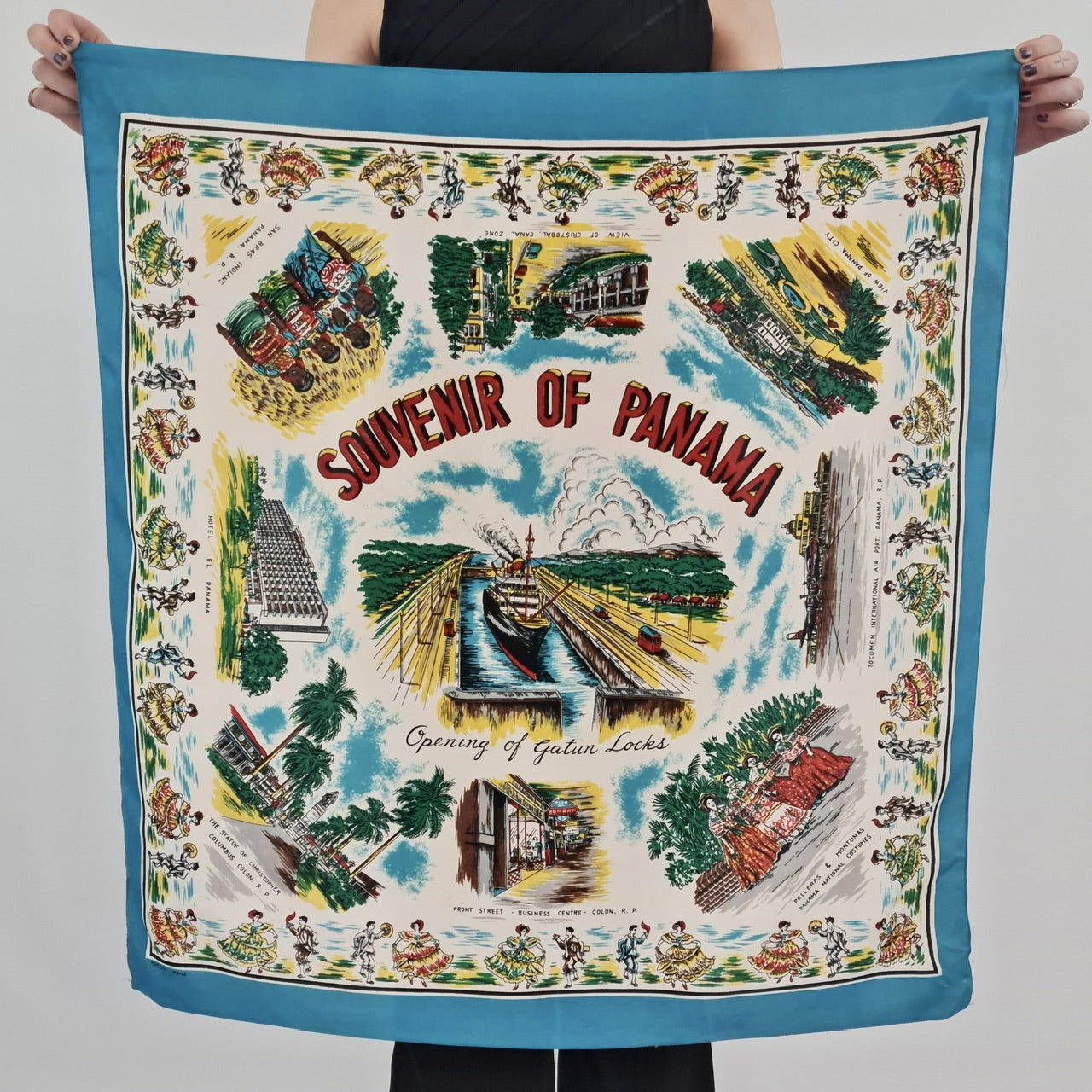 1950’s Panama Novelty Souvenir Scarf | Vintage