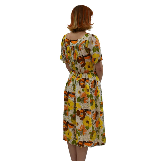 80's Silk Blend Abstract Floral Print Dress | Vintage