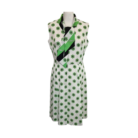 70’s Scarf Tie Floral Geometrics Sleeveless Mod Dress | Vintage