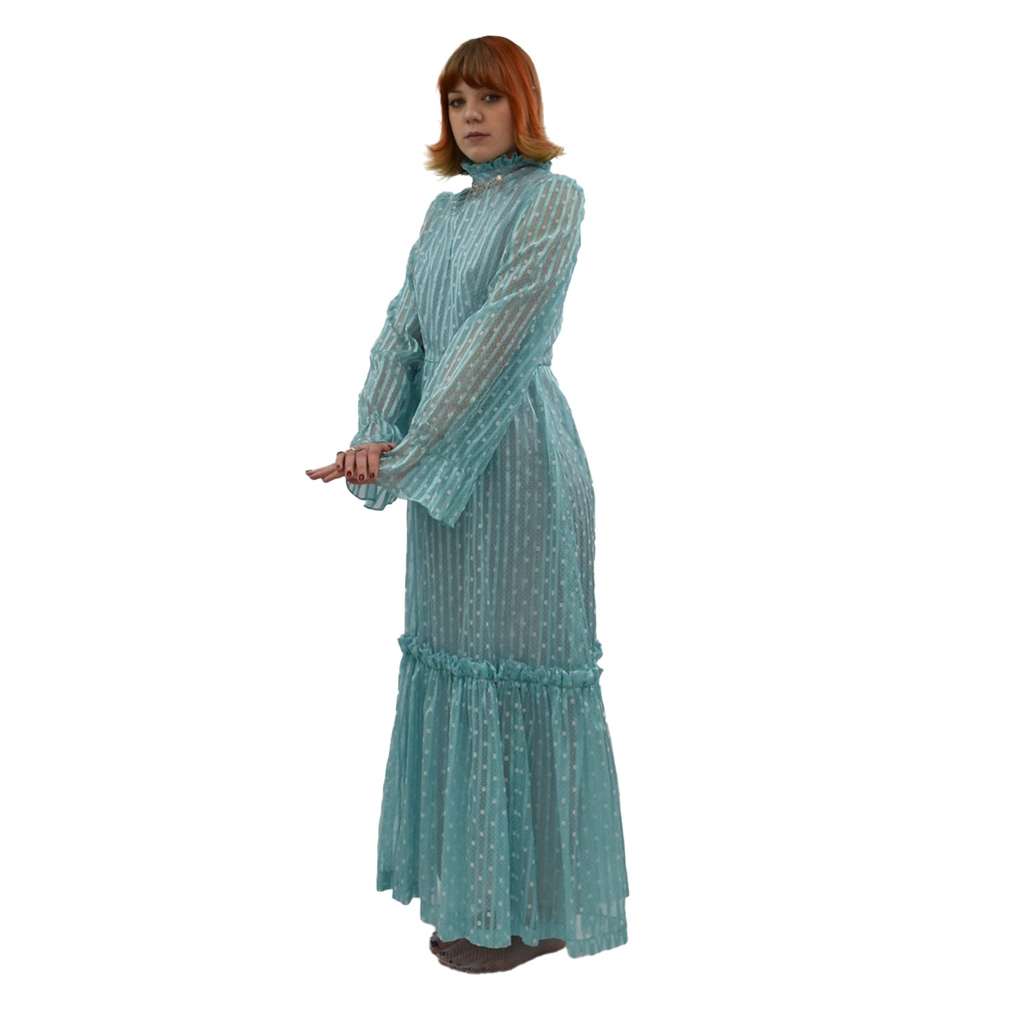 1970's Edwardian Style Aqua Maxi Dress | Vintage