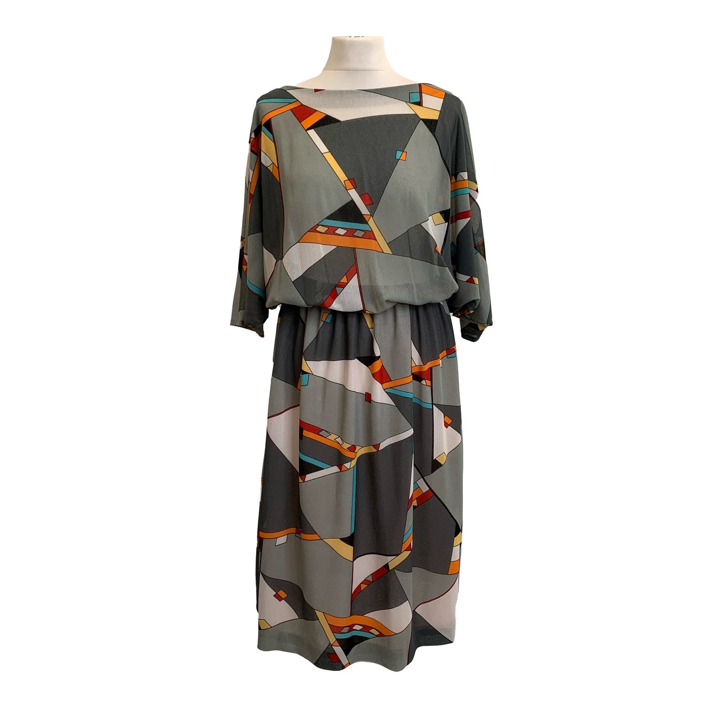 1980’s Geometric Print Batwing Sleeve Dress | Vintage