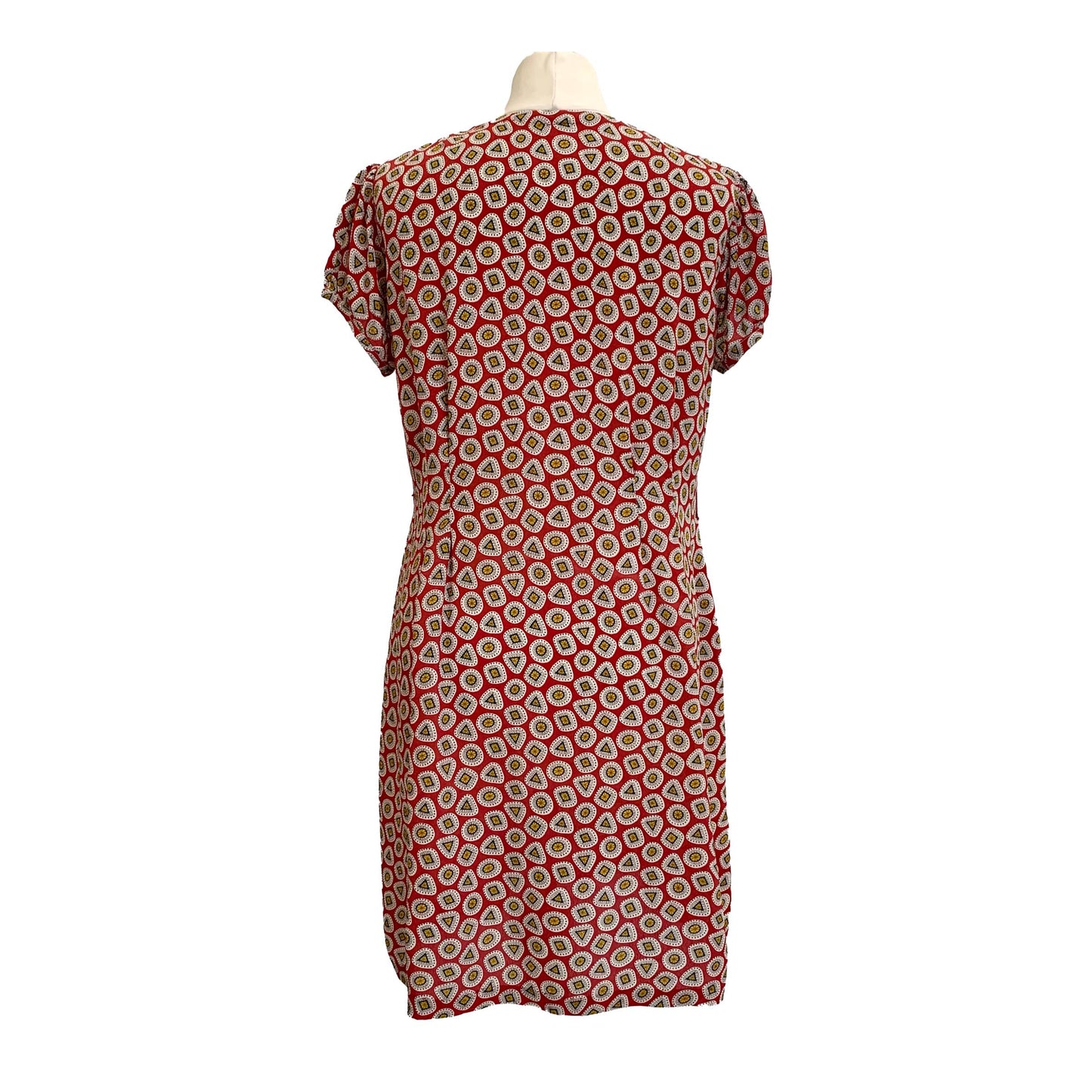 1930’s Red With Jewel Motif Print Crêpe Day Dress | Vintage