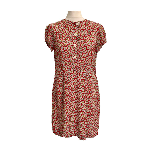 1930’s Red With Jewel Motif Print Crêpe Day Dress | Vintage