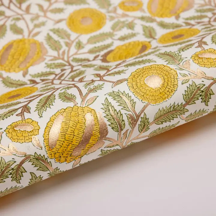 Marigold Glitz Sunshine | Paper Mirchi Block Printed Wrapping Paper