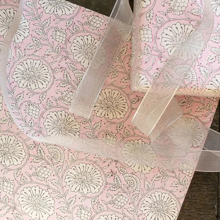 Mughal Garden Blush | Paper Mirchi Block Printed Wrapping Paper