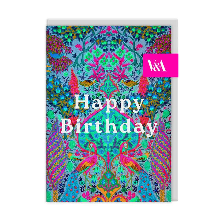 V&A Neon Floral Peacock | Greeting Card