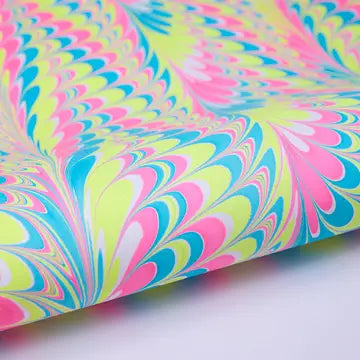 Neon Peacock | Paper Mirchi Hand Marbled Wrapping Paper