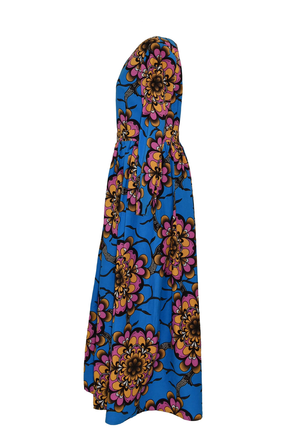 Dutch Wax Print Vivid Blue And Pink Maxi Dress | Vintage