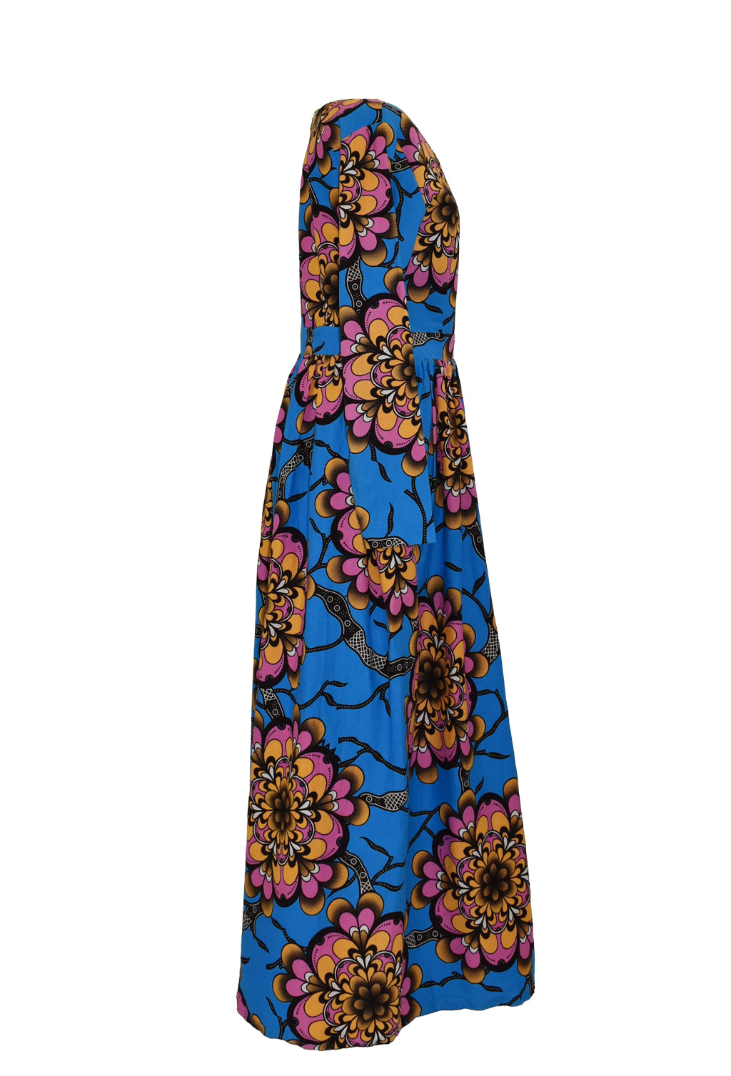 Dutch Wax Print Vivid Blue And Pink Maxi Dress | Vintage