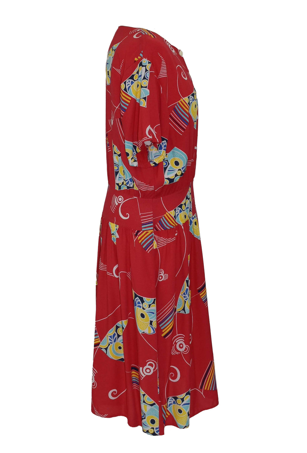 1980’s Abstract Fish Print Red Summer Dress | Vintage