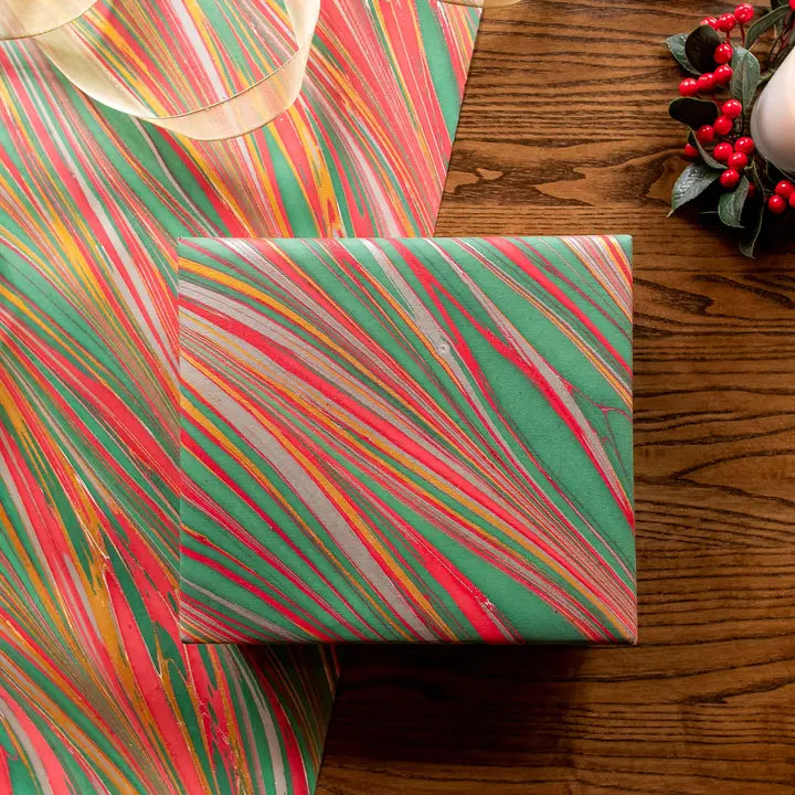 Striations Festive | Paper Mirchi Hand Marbled Wrapping Paper