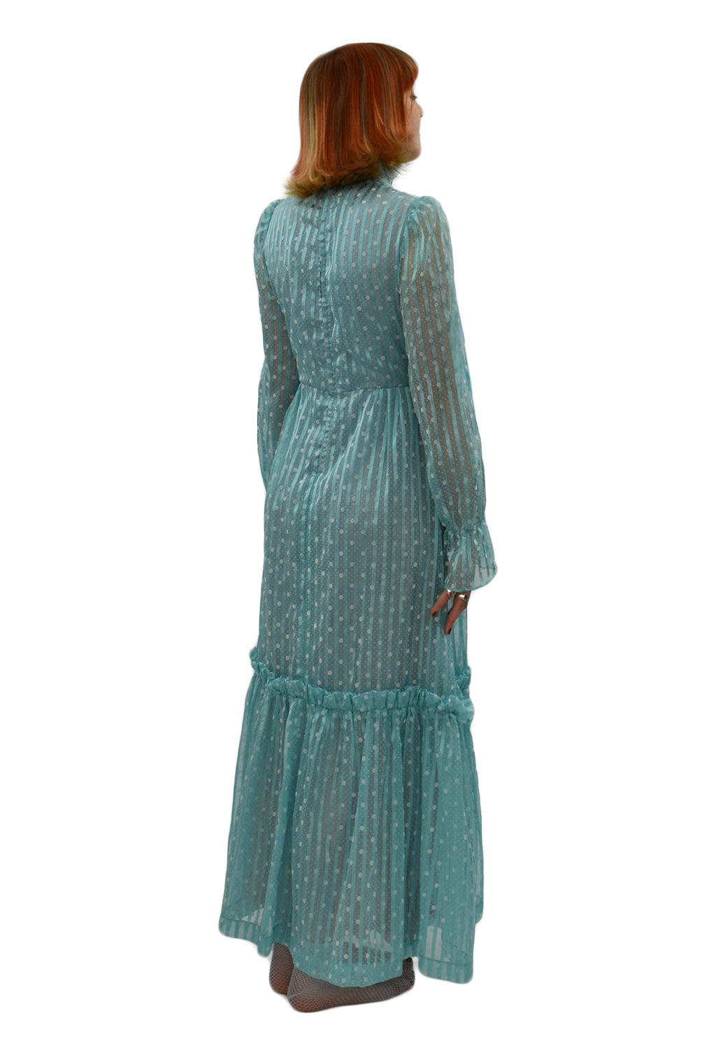 1970's Edwardian Style Aqua Maxi Dress | Vintage