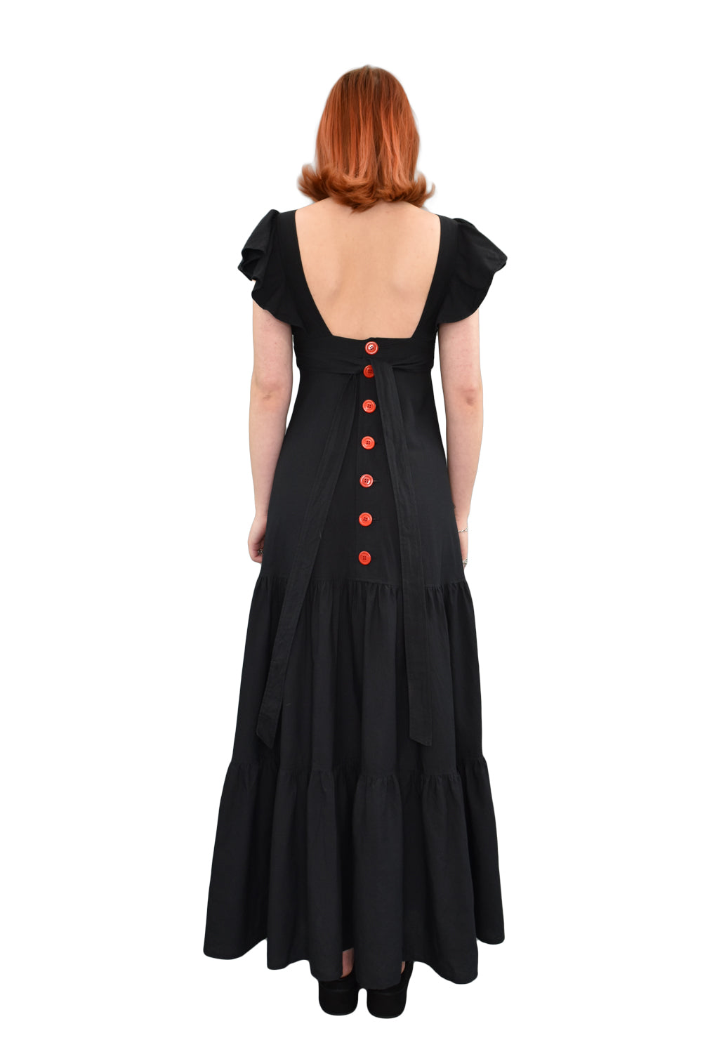 1970’s Vera Mont Black Cotton Tiered Maxi Dress | Vintage