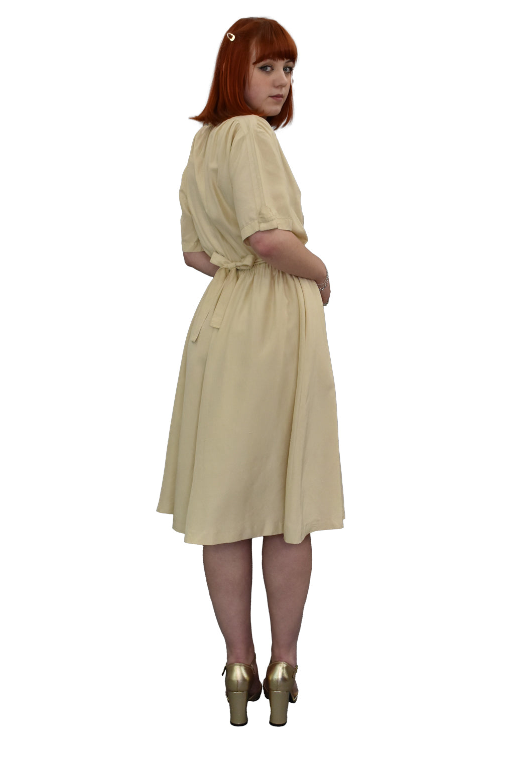 1980’s Cream Silk Gathered Waist Dress | Vintage