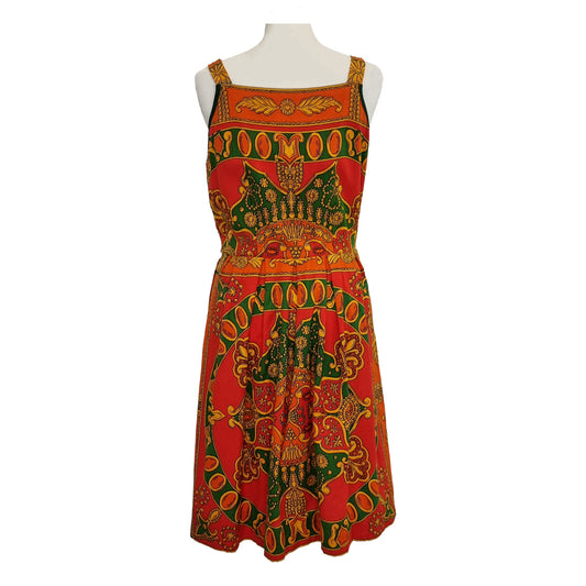 1950’s Red Gold And Green Baroque Jewel Print Dress | Vintage