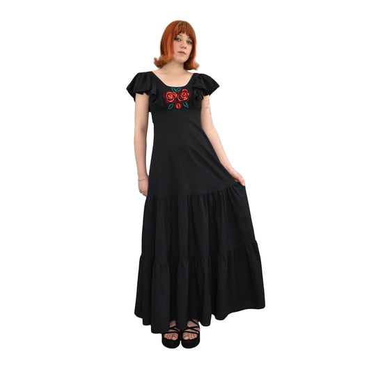 1970’s Vera Mont Black Cotton Tiered Maxi Dress | Vintage