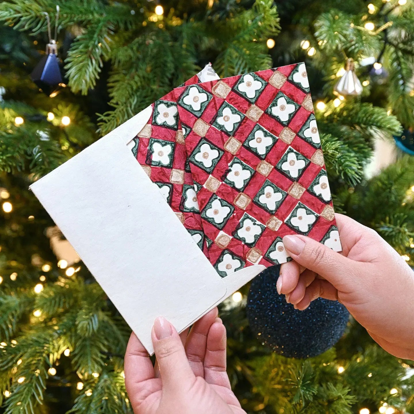 Floral Checks Scarlet | Paper Mirchi Block Printed Greeting Card