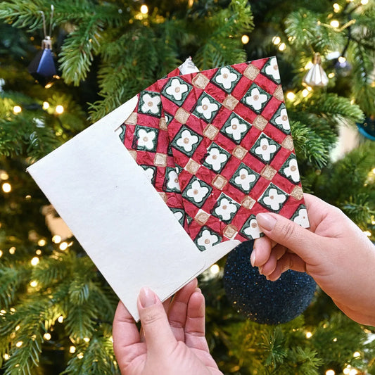 Floral Checks Scarlet | Paper Mirchi Block Printed Greeting Card