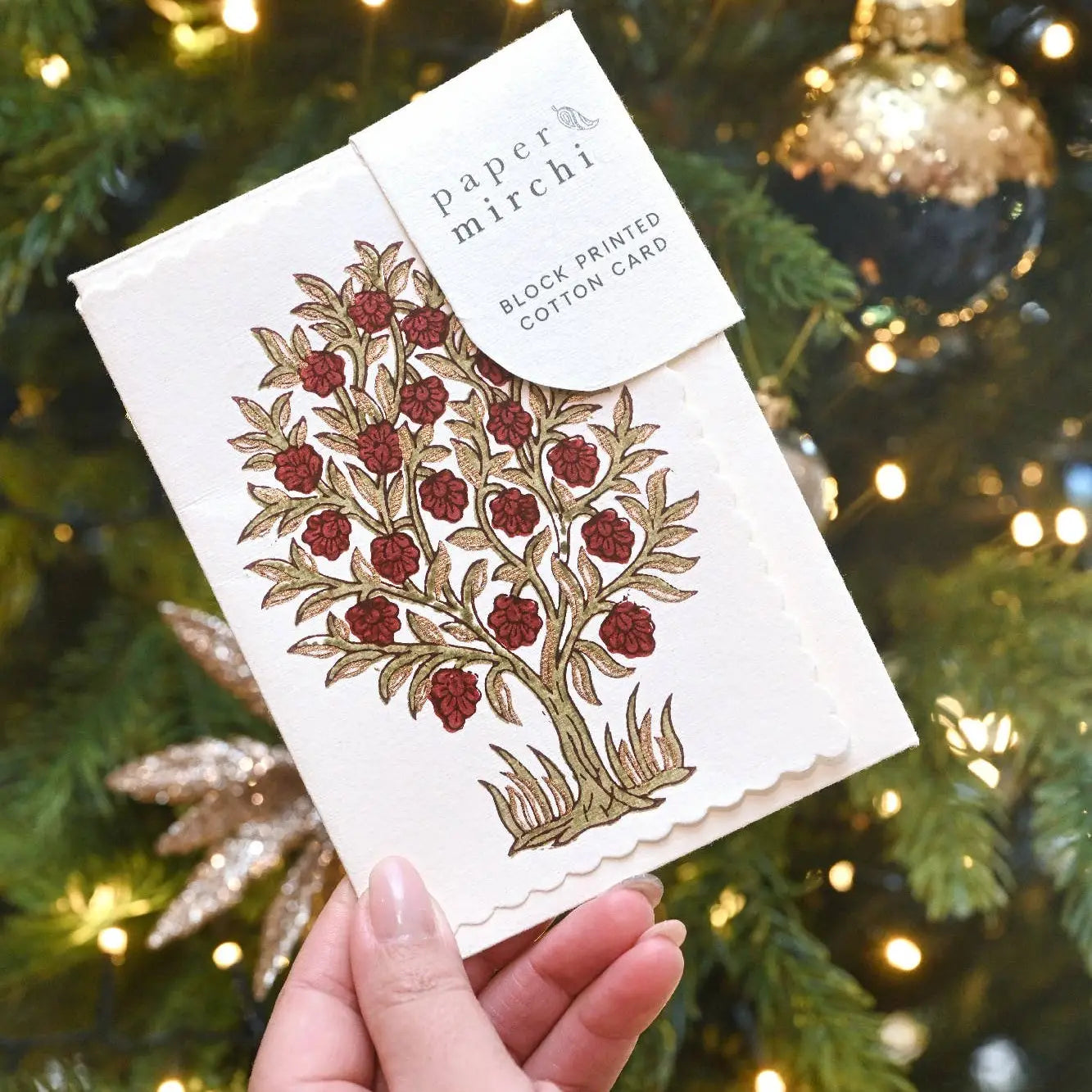 Gc Mogra Scarlet | Paper Mirchi Block Printed Greeting Card