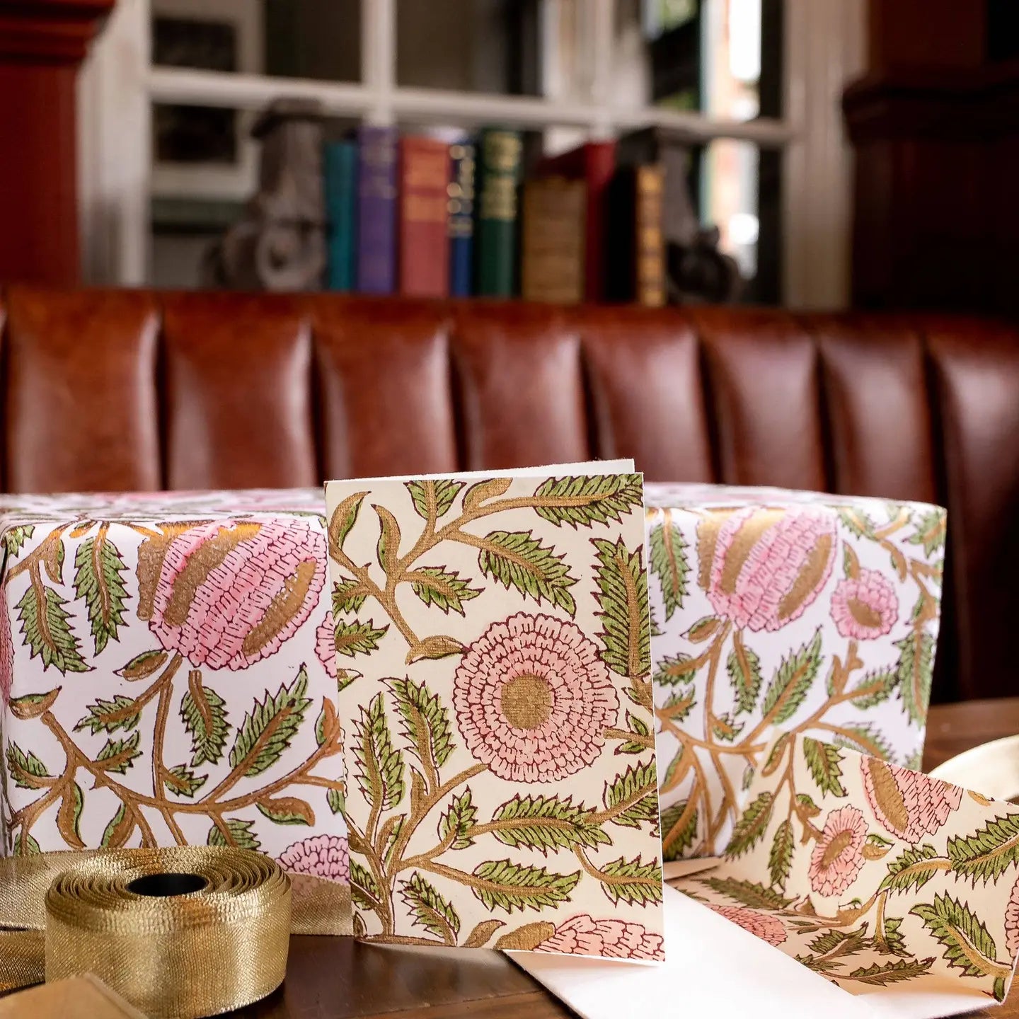 Marigold Glitz Blush | Paper Mirchi Block Printed Greeting Card