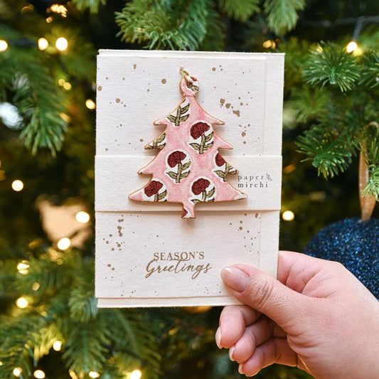 Tree Daisy Pink | Paper Mirchi Keepsake Ornament Christmas Card