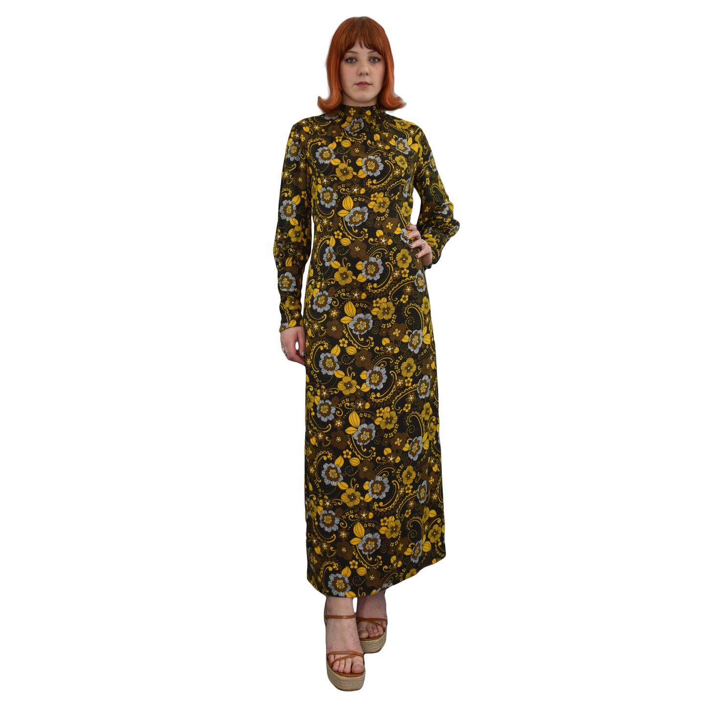 1970’s Flower Power Long Sleeve Maxi Dress | Vintage