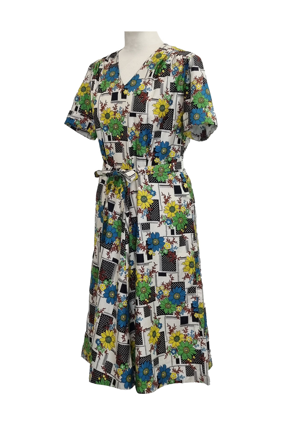 1970’s patchwork and floral print belted dress | Vintage