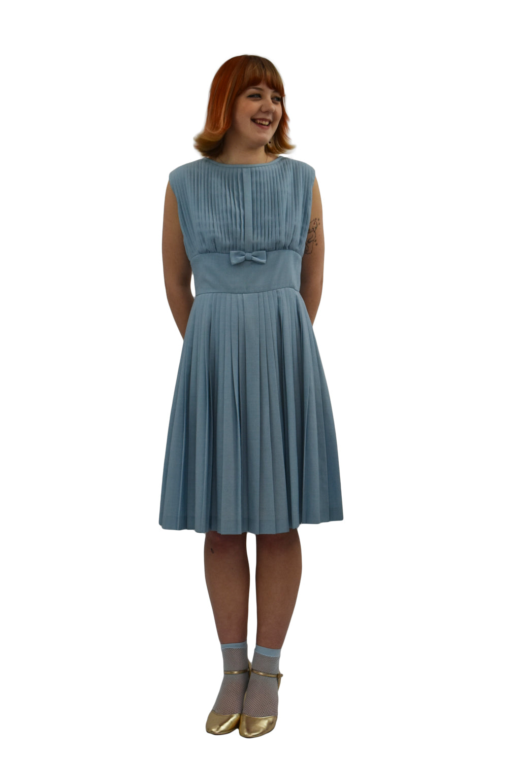1950's Pleated Bodice Powder Blue Dress | Vintage