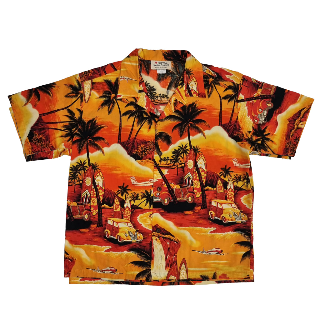 Royal Hawaiian Aloha Orange Wagons Shirt | Vintage