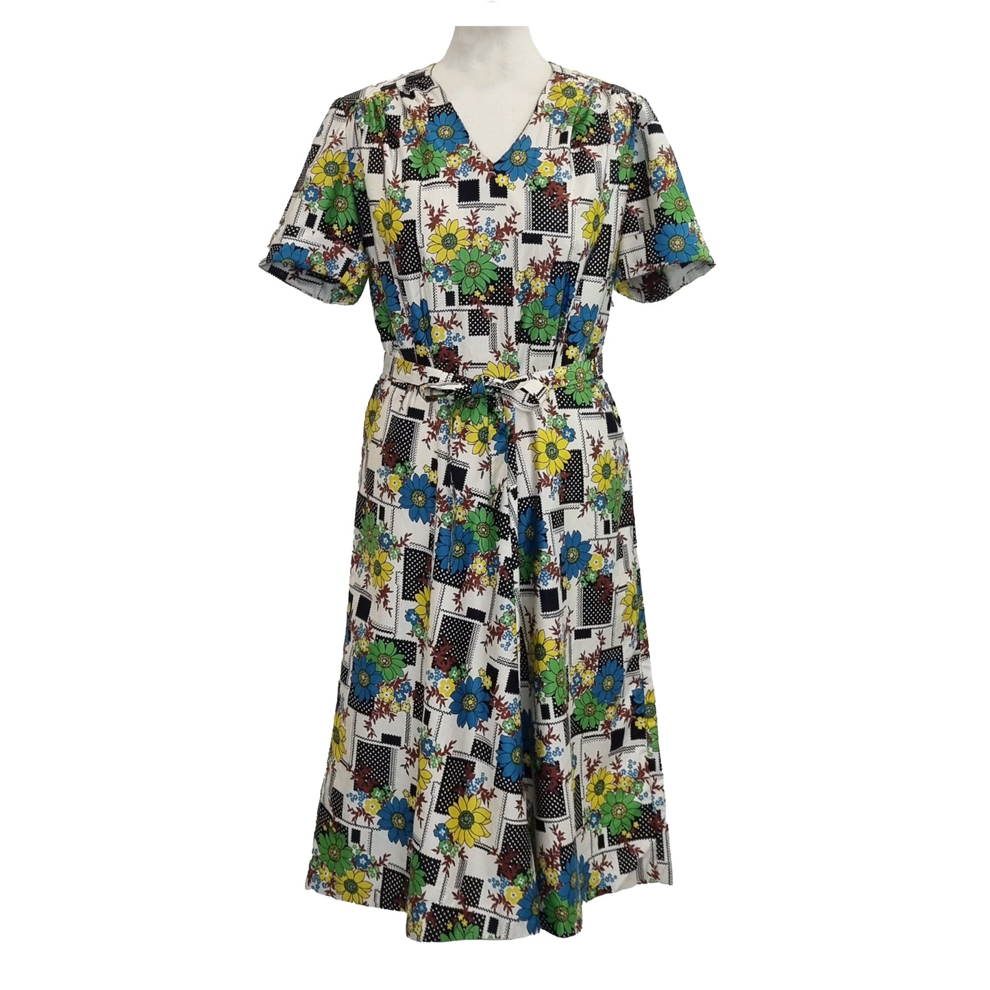 1970’s patchwork and floral print belted dress | Vintage