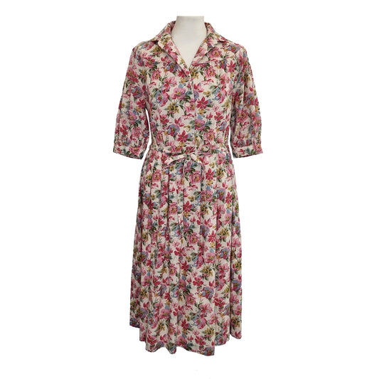 80’s Floral Pink Linen Sun Dress | Vintage