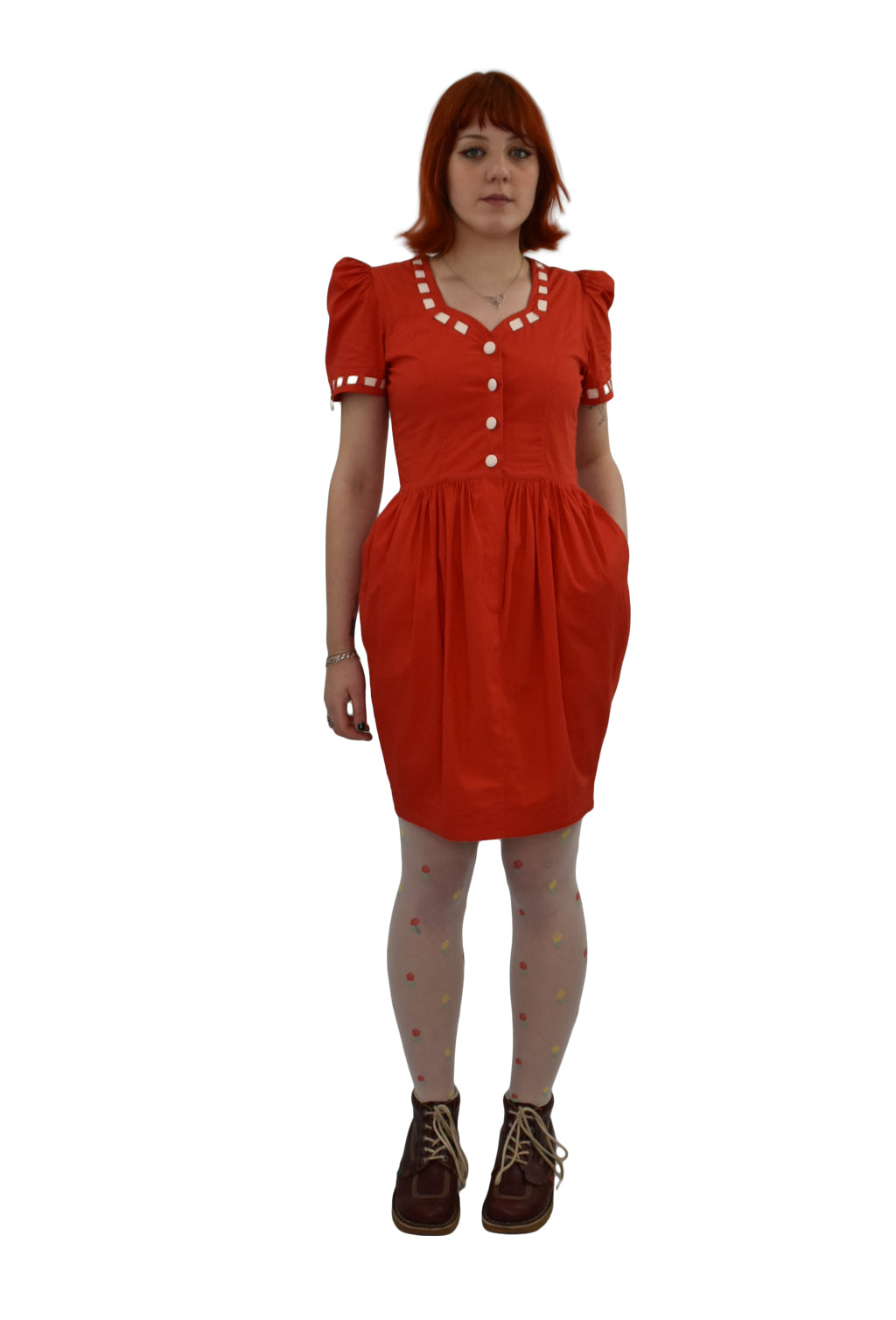 Rene Derhy 1980's Red Puff Shoulder Dress | Vintage