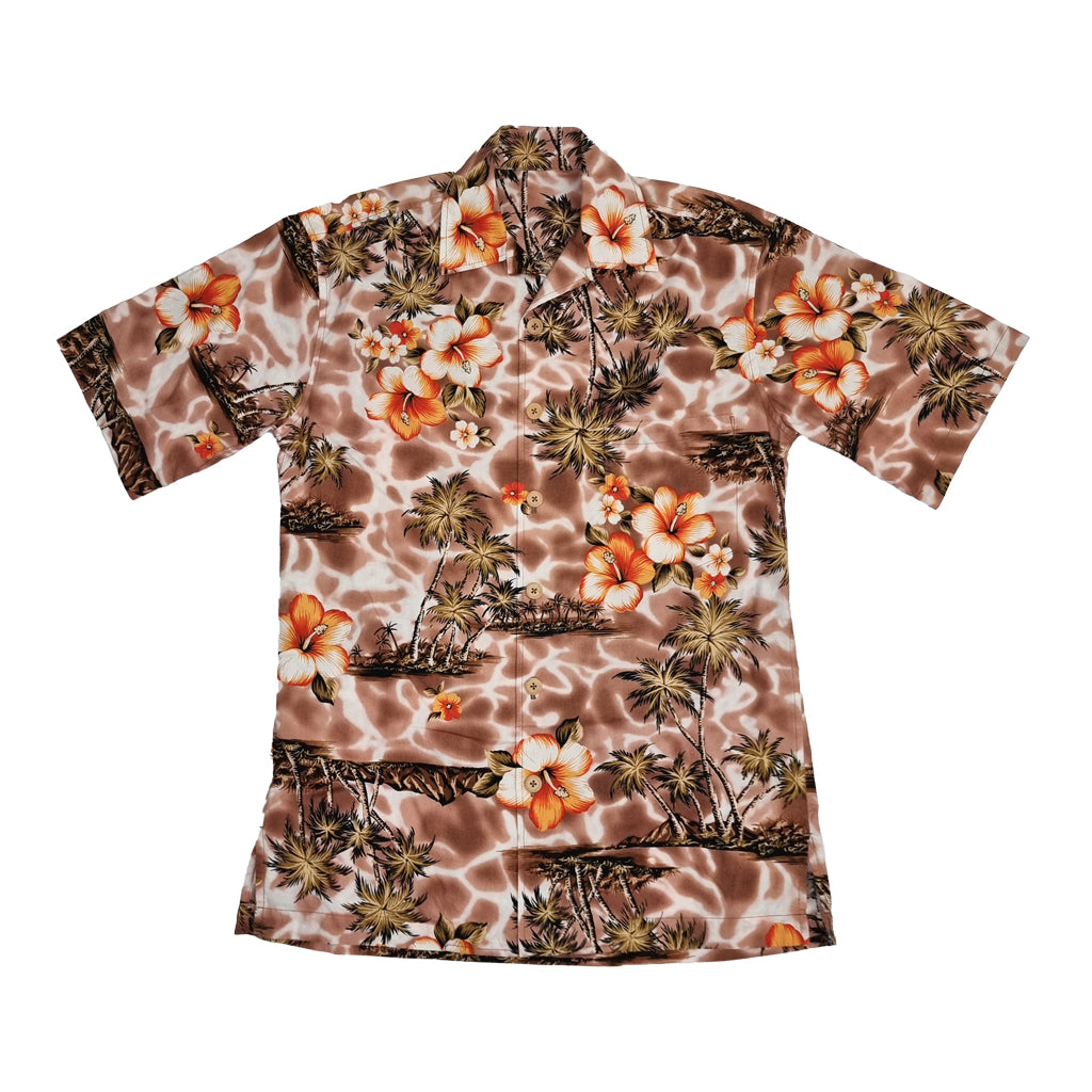 Aloha Hawaiian Tropical Hibiscus Print Orange Shirt | Vintage