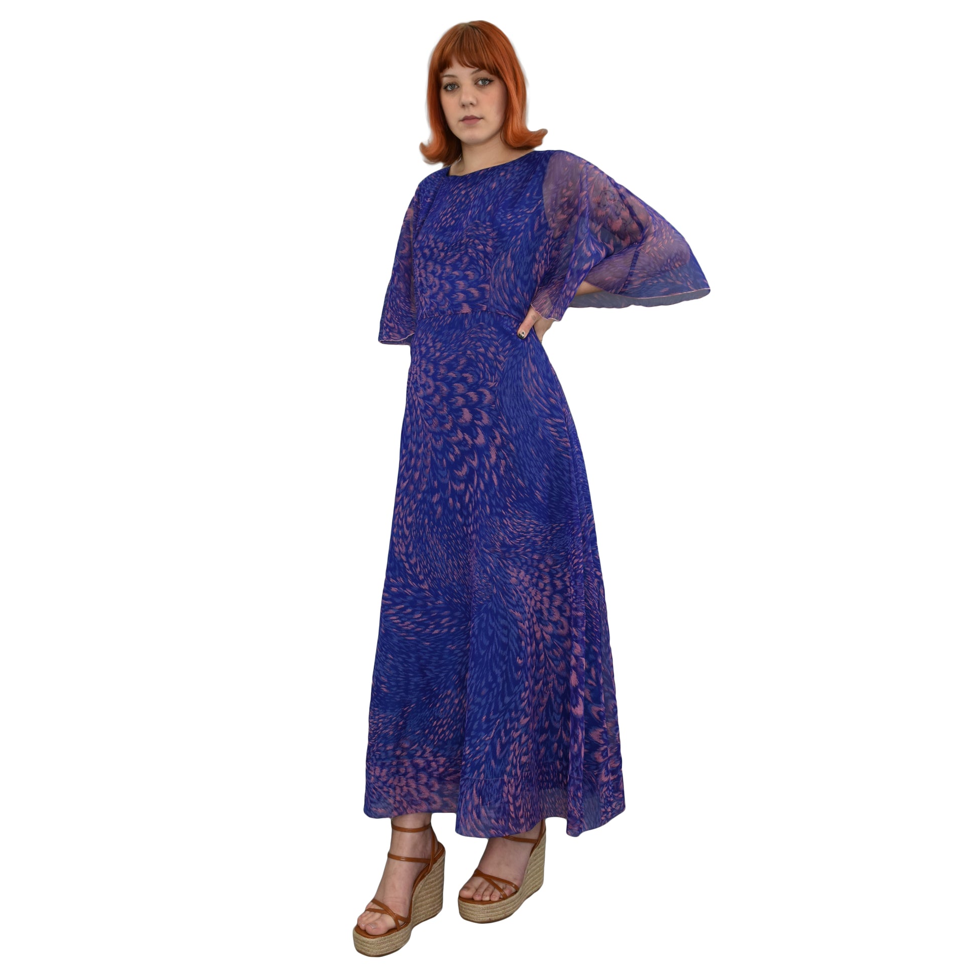 1970's Angel Sleeve Floaty Chiffon Dress | Vintage HOTCAKES 1970's Angel Sleeve Floaty Chiffon Dress | Vintage HOTCAKES