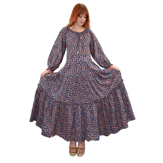 1970's Floral Cotton Tiered Maxi Dress | Vintage