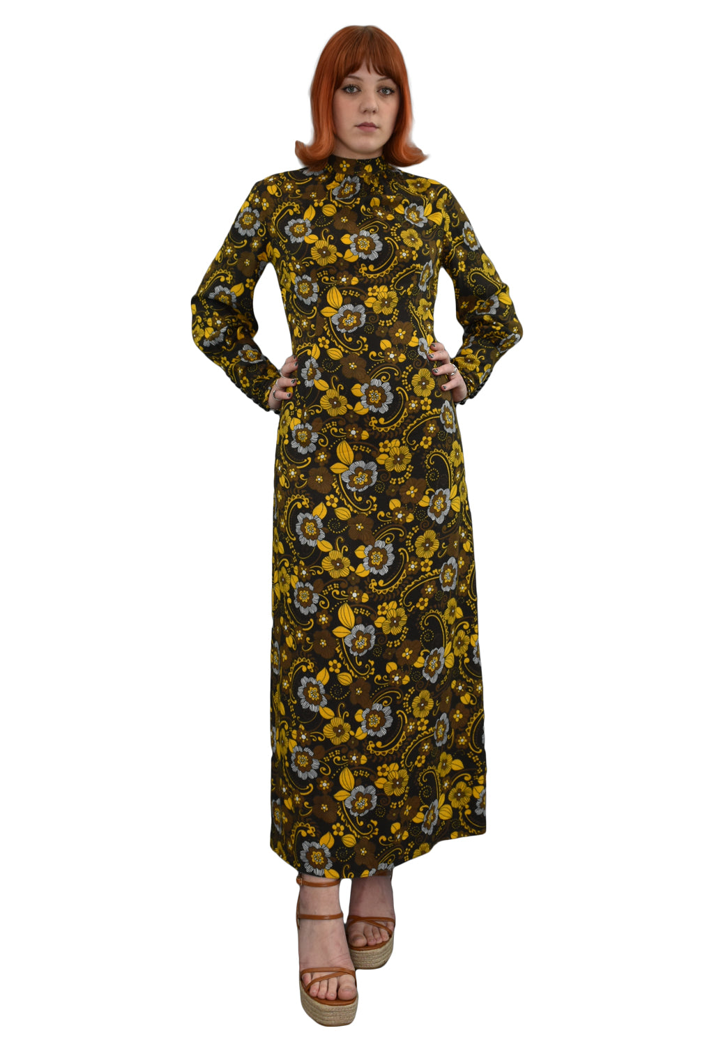 1970’s Flower Power Long Sleeve Maxi Dress | Vintage