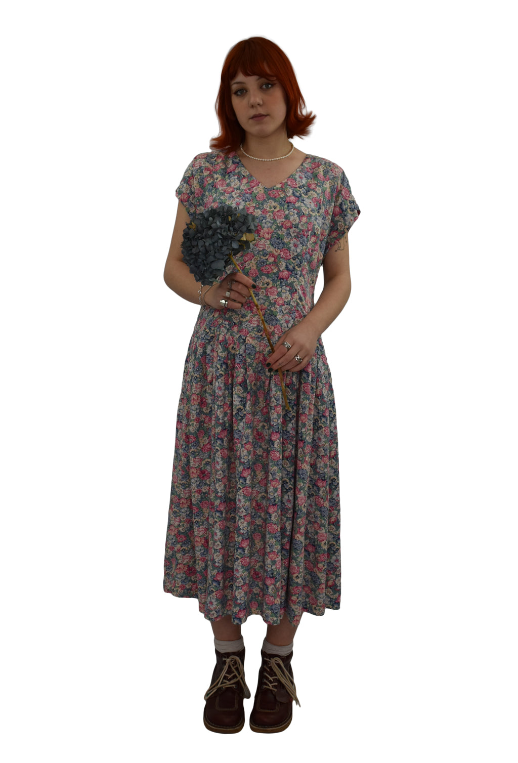 1980’s Floral Midi Dress With Gathered Skirt | Vintage