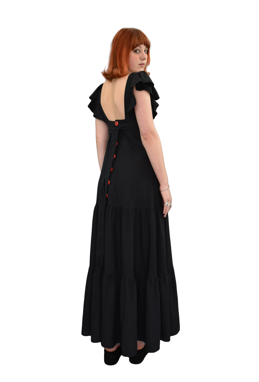 1970’s Vera Mont Black Cotton Tiered Maxi Dress | Vintage