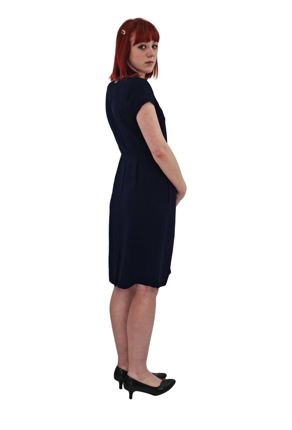 1950's Peggy Page Navy Blue Linen Shift Dress | Vintage