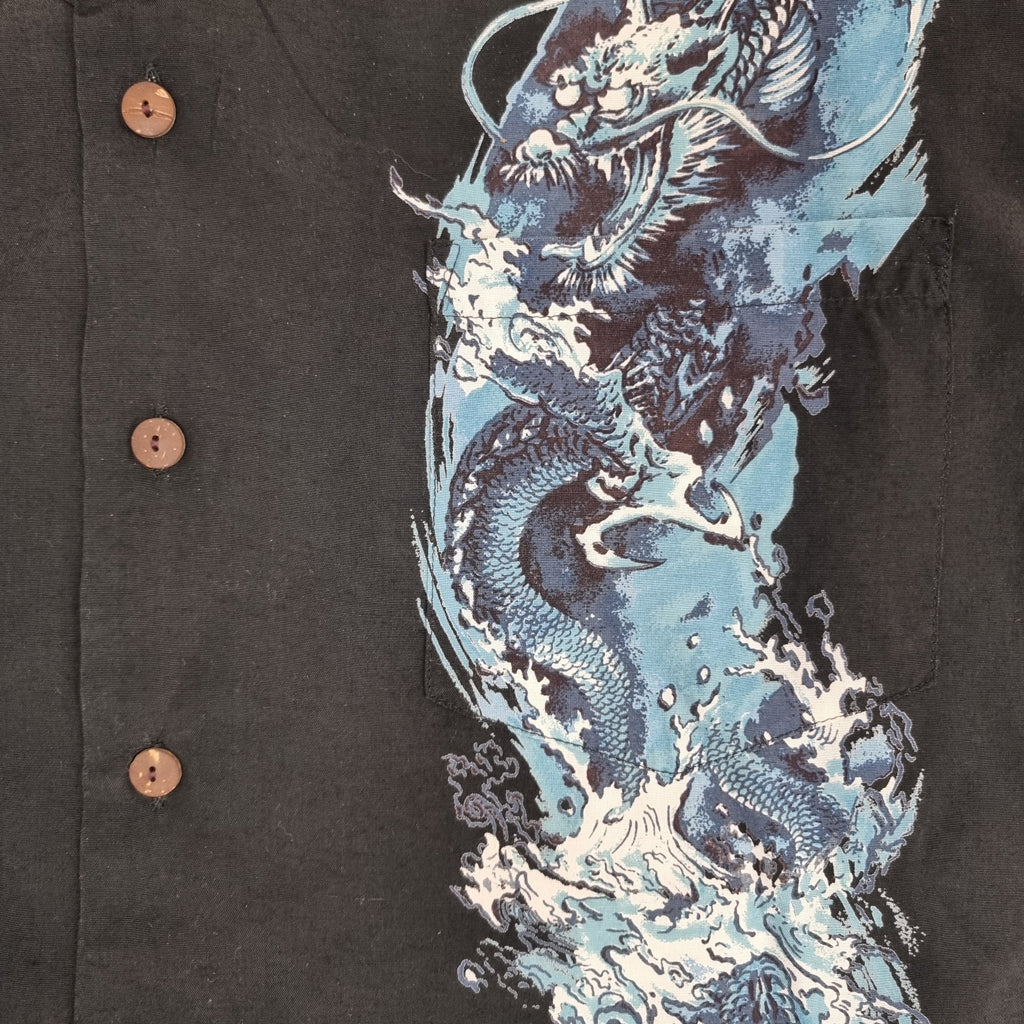 Kearney House Black & Blue Dragon Wave Aloha Viscose Shirt | Vintage