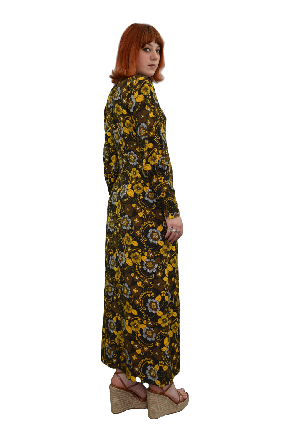 1970’s Flower Power Long Sleeve Maxi Dress | Vintage