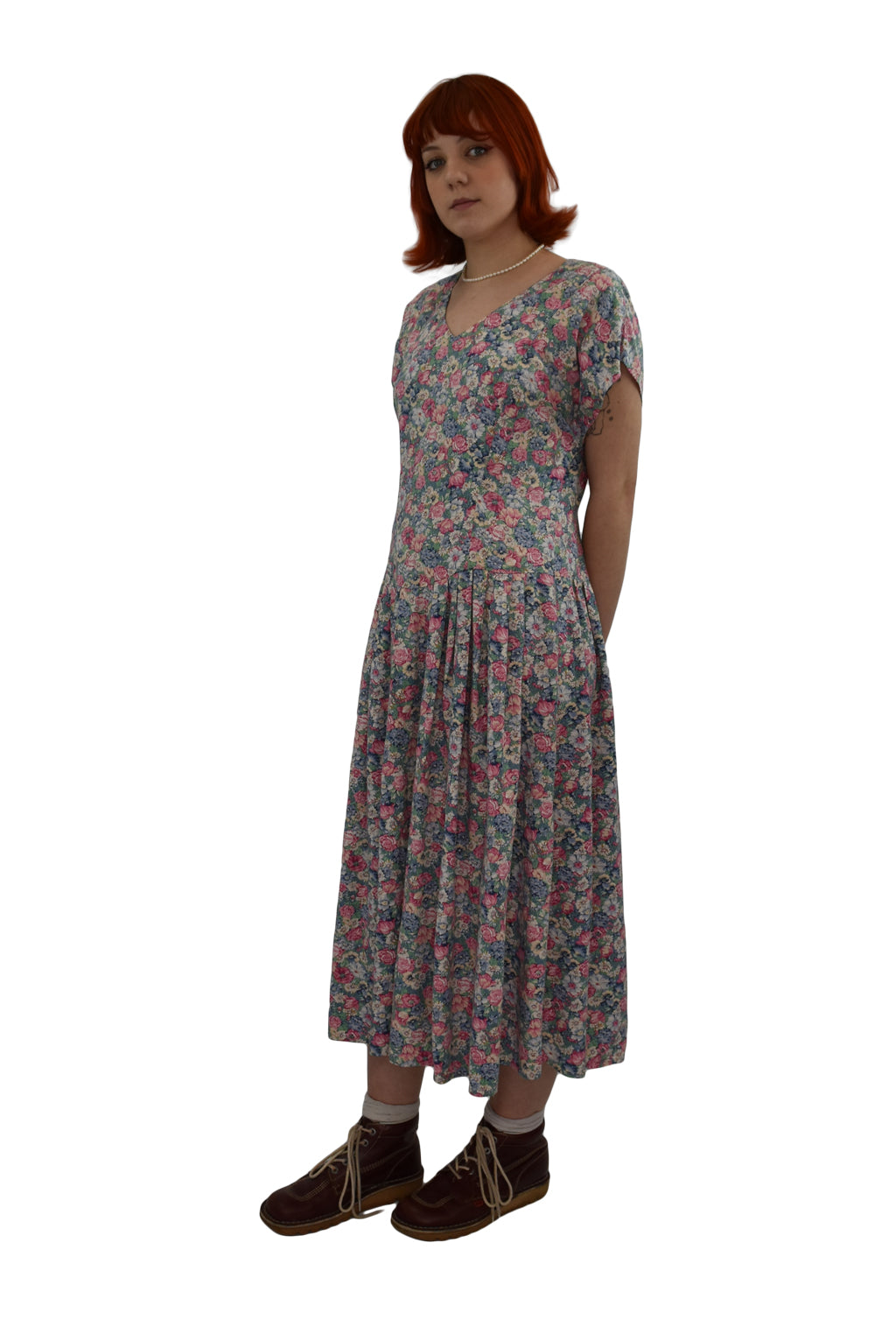 1980’s Floral Midi Dress With Gathered Skirt | Vintage