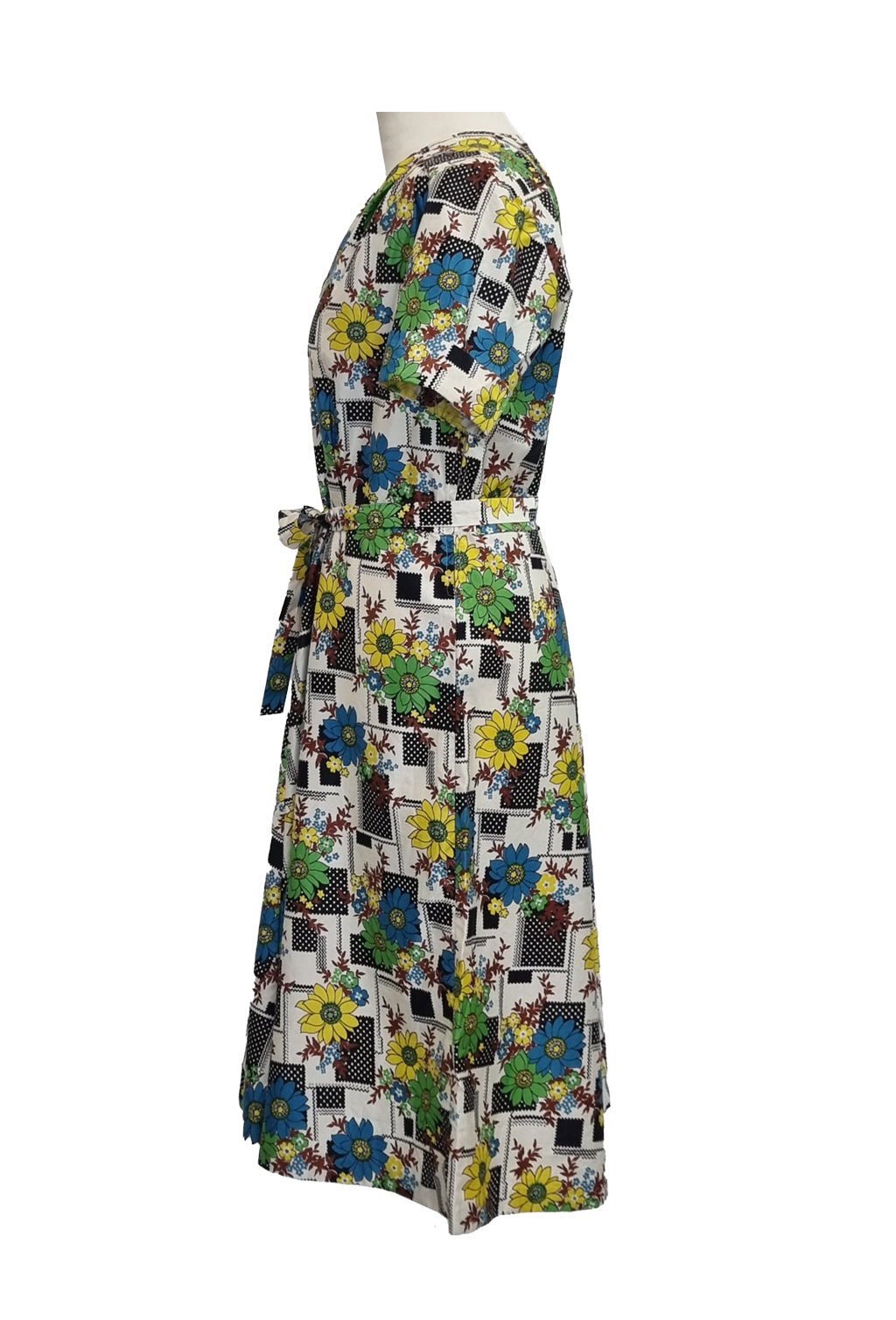 1970’s patchwork and floral print belted dress | Vintage