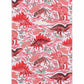 A pink notebook with different red dinosaurs and floral patterns on the front. The text on the notebook reads: notes